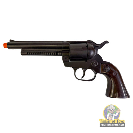 Black revolver with brown grip for Gonher 31216BR; included holster not shown