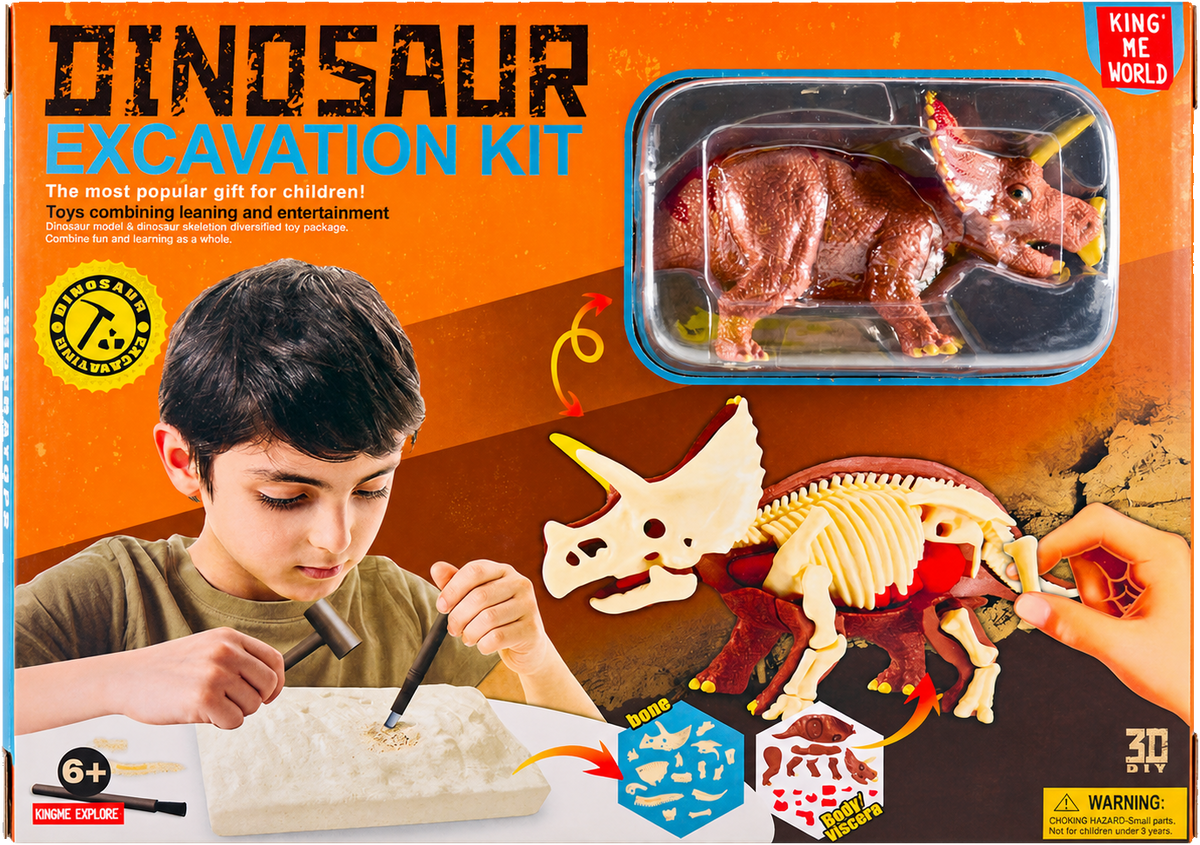 King Me World IMX17233 Triceratops Anatomy Excavation Kit packaging