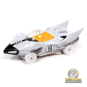 Silver and black toy race car with number 9 for Auto World SC381