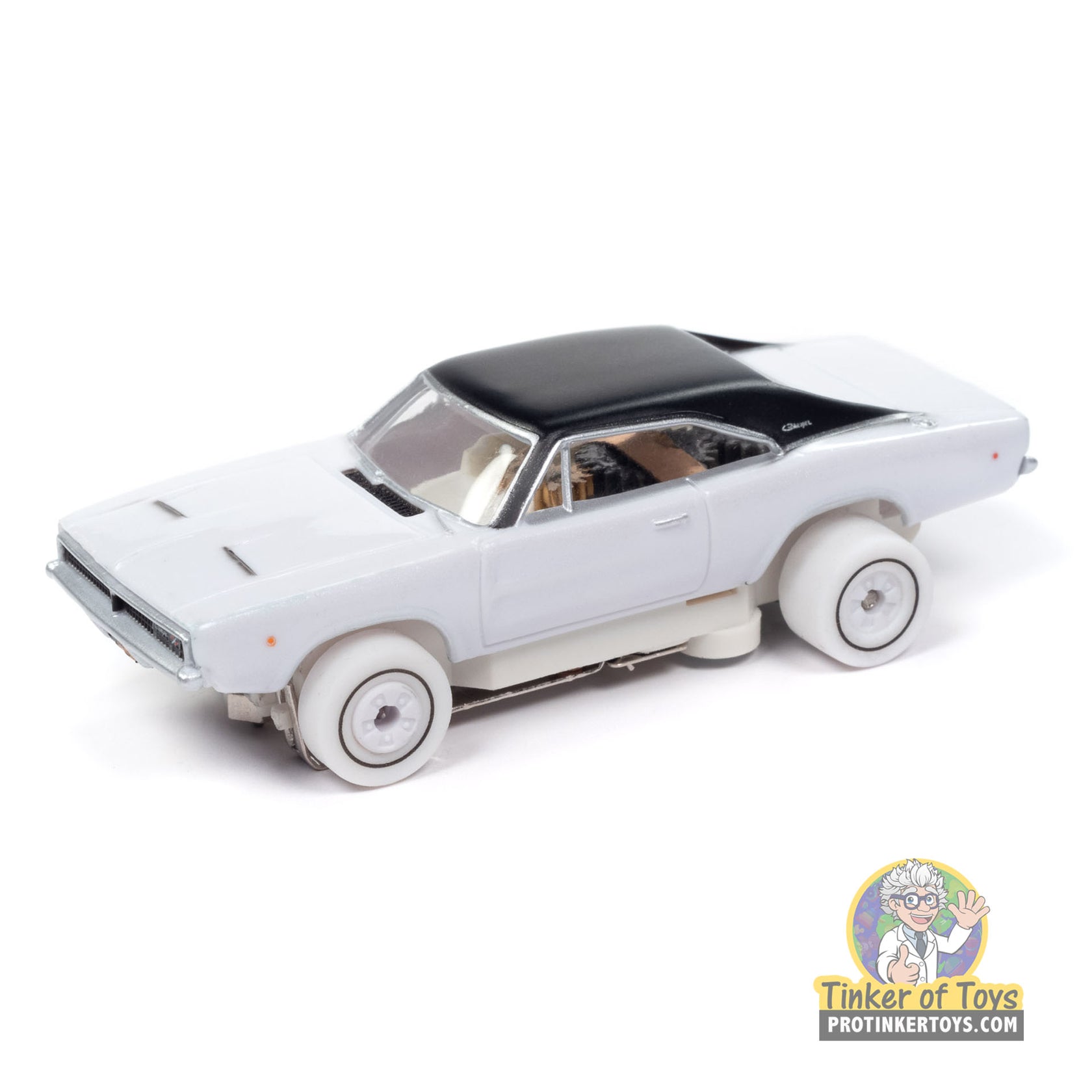 White 1968 Dodge Charger toy car with black roof for Auto World SC409