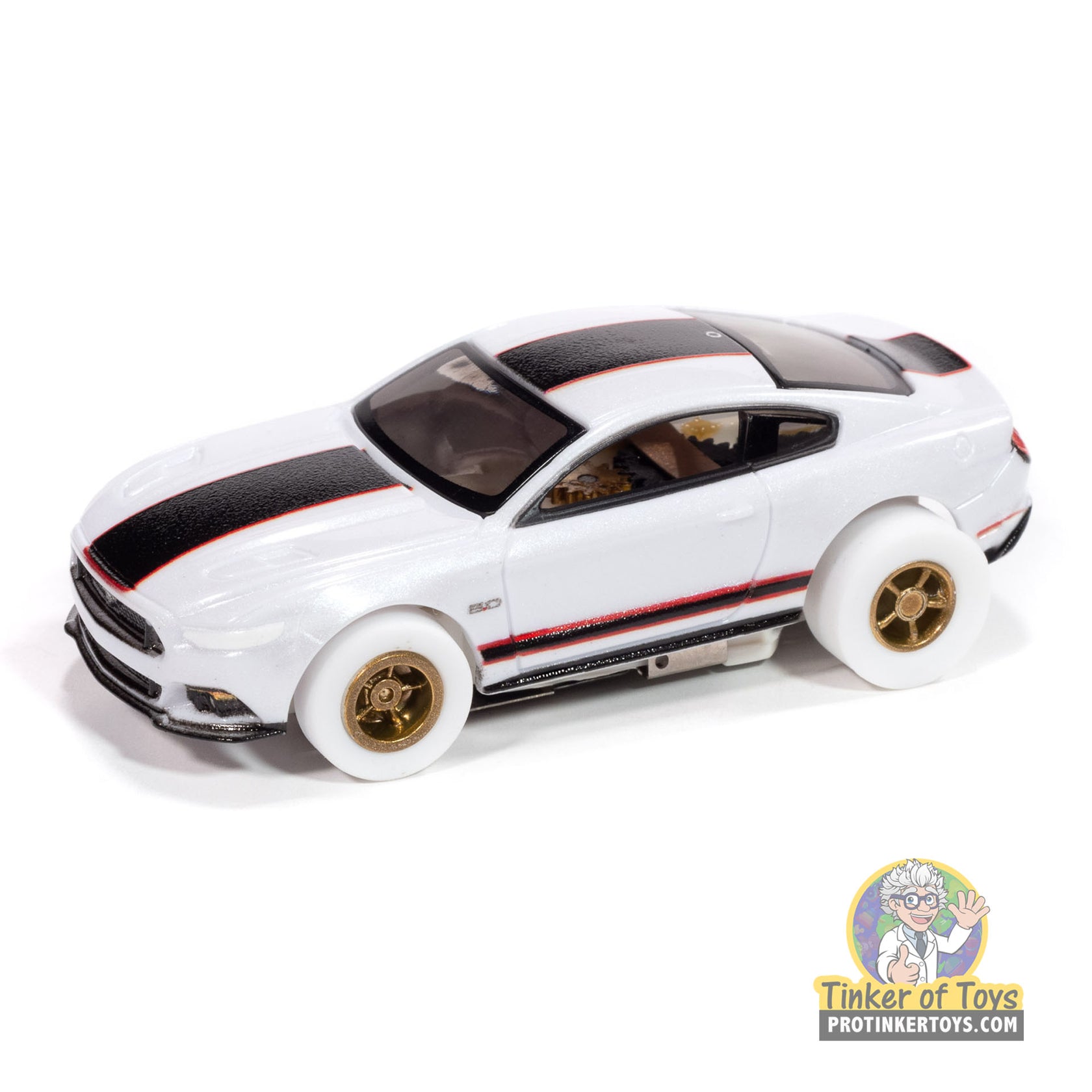 White Ford Mustang GT slot car toy for Auto World SC410