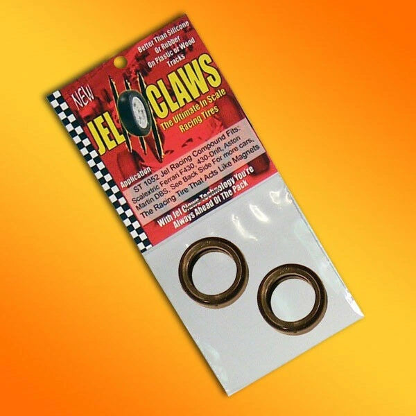 Slot Car Tires (rears) for Scalextric Ferrari F-430, Aston Martin Dbs, Lamborghini Jel Claws tires for ST 1052, front view