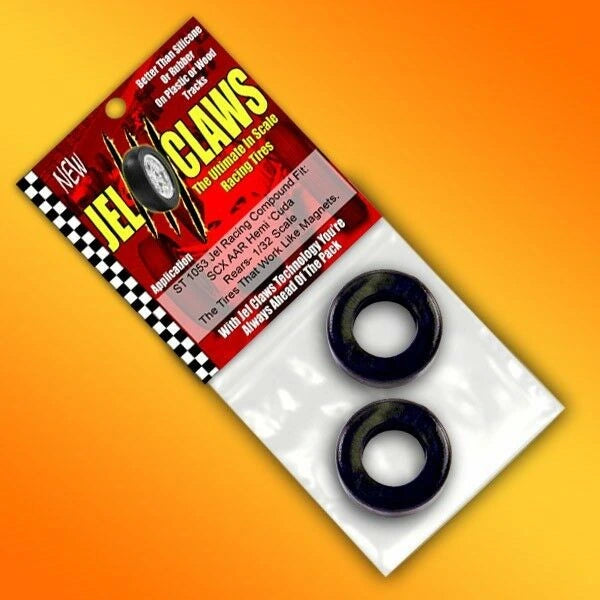 Racing Tires (rears) for SCX AAR Cuda Jel Claws slot car tire set for ST 1053, front view