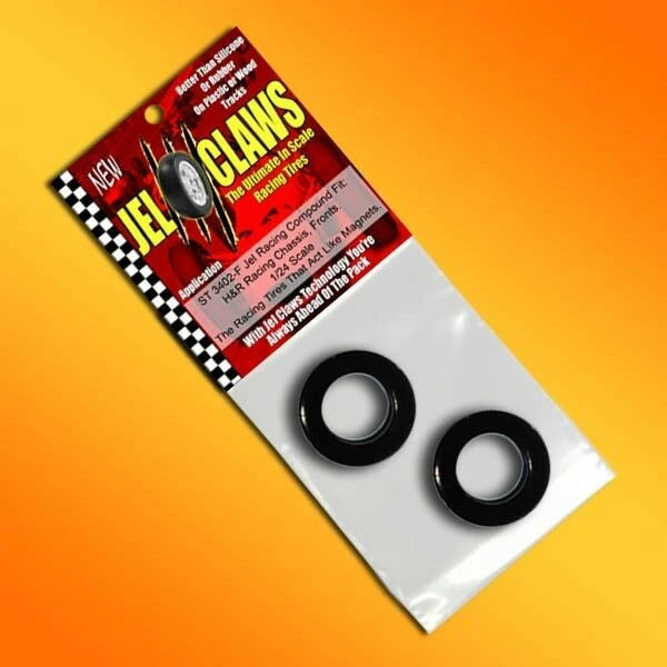 Slot Car Tires for H & R Racing Chassis Jel Claws slot car tire set for ST 3402-F, front view