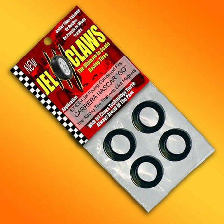 Slot Car Tires for Carrera Go!!! NASCAR Jel Claws slot car tire set for ST 4304, front view