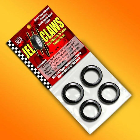 Racing Tires (rears) for Carrera Go!!! Ferrari 458 Italia Jel Claws slot car tire set for ST 4504, front view