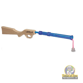 Toy rifle popper gun with wooden stock and blue barrel for Magnum Rubber Band Guns GL2JRRRPOP
