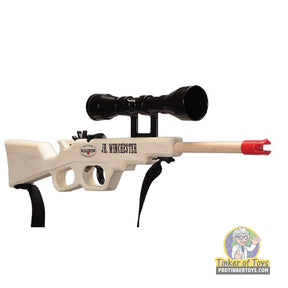 Toy rifle with scope, sling, and yellow ammo for play for Magnum Rubber Band Guns GL2JRWNCHSTRSS