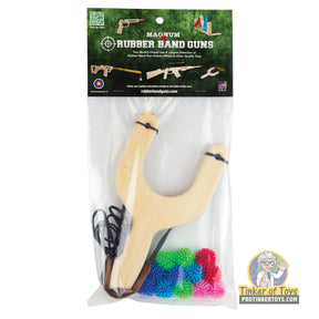 Wooden slingshot with colorful foam balls for outdoor play for Magnum Rubber Band Guns GL2JSS-P