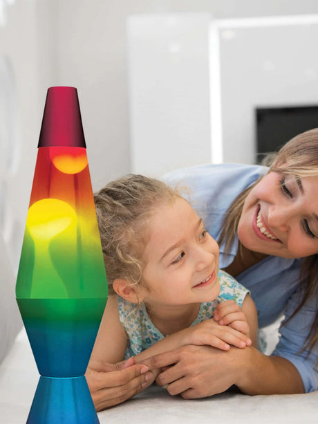 14.5” LAVA® Lamp Rainbow – White/Clear/Tricolor with a mother and daughter