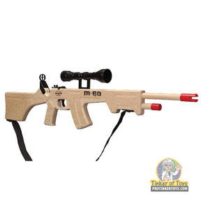 Toy M-60 rifle with scope, sling, and blue ammo for Magnum Rubber Band Guns GL2M60SS
