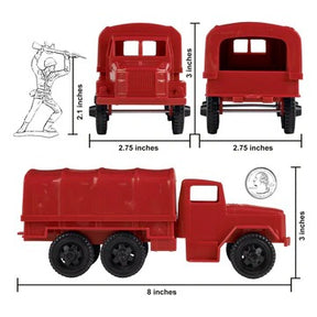 Red toy cargo trucks in various sizes and configurations for play for Tim Mee Toys 07494