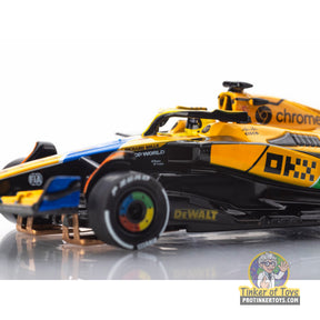 Yellow and black McLaren race car model, Monaco 2024 livery for AFX/Racemasters 22120