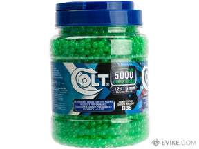 Green BBs in a clear plastic jar, suitable for airsoft use for Evike BB-SA-775015