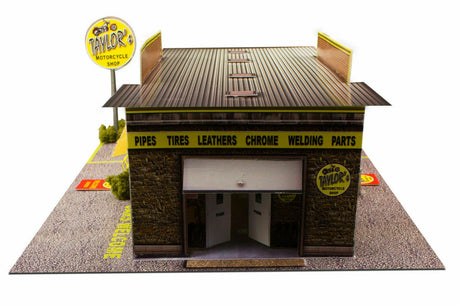 Motorcycle Shop Model Photo Real scale building kit for BK 3201, front view