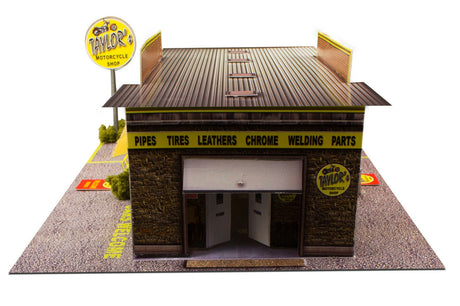 Motorcycle Shop Photo Real scale building kit for BK 6401, detail view