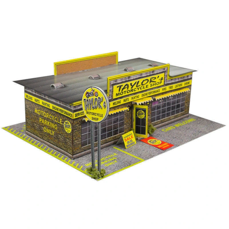 Motorcycle Shop Photo Real scale building kit for BK 6401, front view