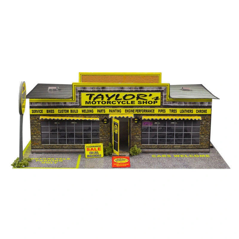 Motorcycle Shop Photo Real scale building kit for BK 6401, side view