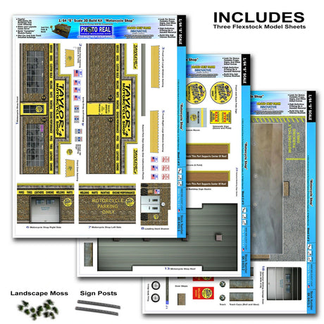 Motorcycle Shop Photo Real scale building kit for BK 6401, detail view