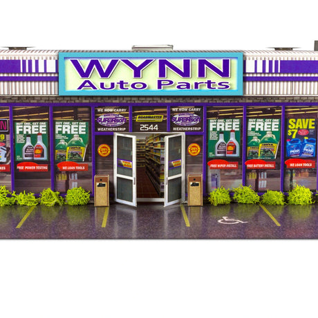 1/64 Wynn Auto Parts Store Kit Model Diorama Scenery Photo Real scale building kit for BK 6435, rear view