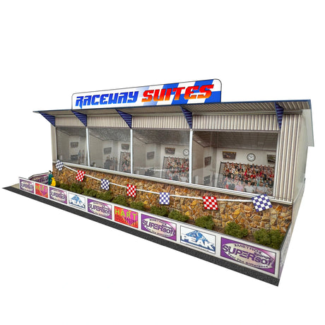 1/64 Raceway Suites Photo Real scale building kit for BK 6477, side view