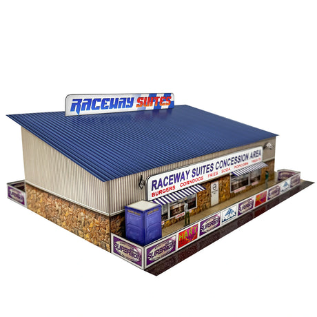 1/64 Raceway Suites Photo Real scale building kit for BK 6477, detail view