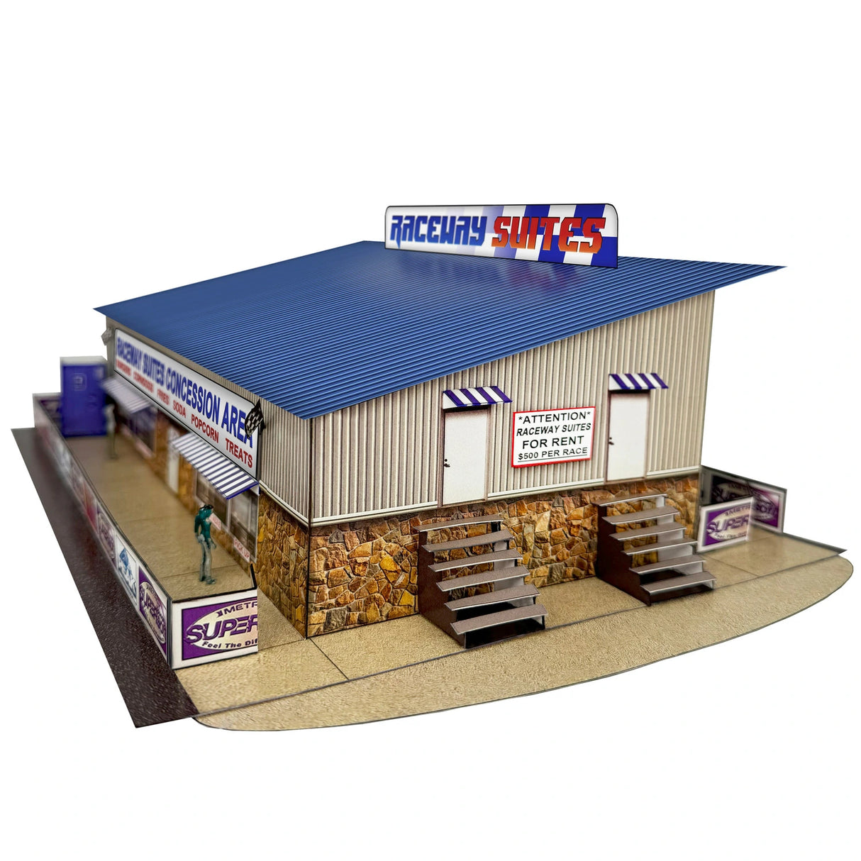 1/64 Raceway Suites Photo Real scale building kit for BK 6477, rear view