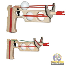 Wooden launcher for shooting ping pong balls with rubber bands for Magnum Rubber Band Guns GL2PPBS2BALL