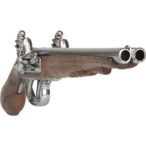 Double-barrel pistol replica, brown grip, silver metal finish for Gonher 41/0