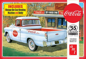 White 1955 Chevy Cameo pickup model kit with Coca-Cola vending machine for AMT AMT1094