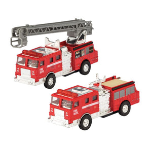 Two diecast toy fire engines with extending ladders for Schylling DCFE