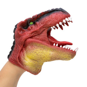 Red and yellow dinosaur hand puppet with open mouth and teeth for Schylling DHP
