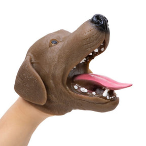 Brown dog hand puppet with tongue hanging out, ready for play for Schylling DGHP, front view