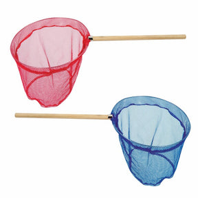 Red and blue scoop nets with wooden handles for catching for Schylling