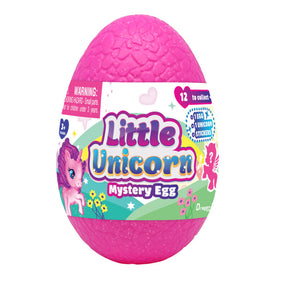 Pink, speckled egg toy with unicorn design and collectible stickers for Schylling 16979B