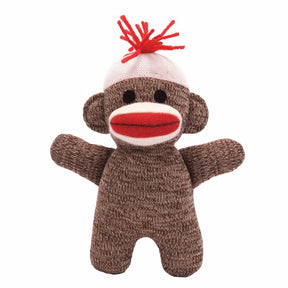 Brown sock monkey toy with red accents, standing pose for Schylling BSMB