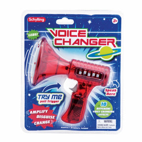 Red voice changer toy with LEDs, for kids to amplify and change voices for Schylling VC
