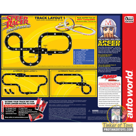 Race track layout options for Speed Racer Mach 5 slot car set for Auto World SRS361