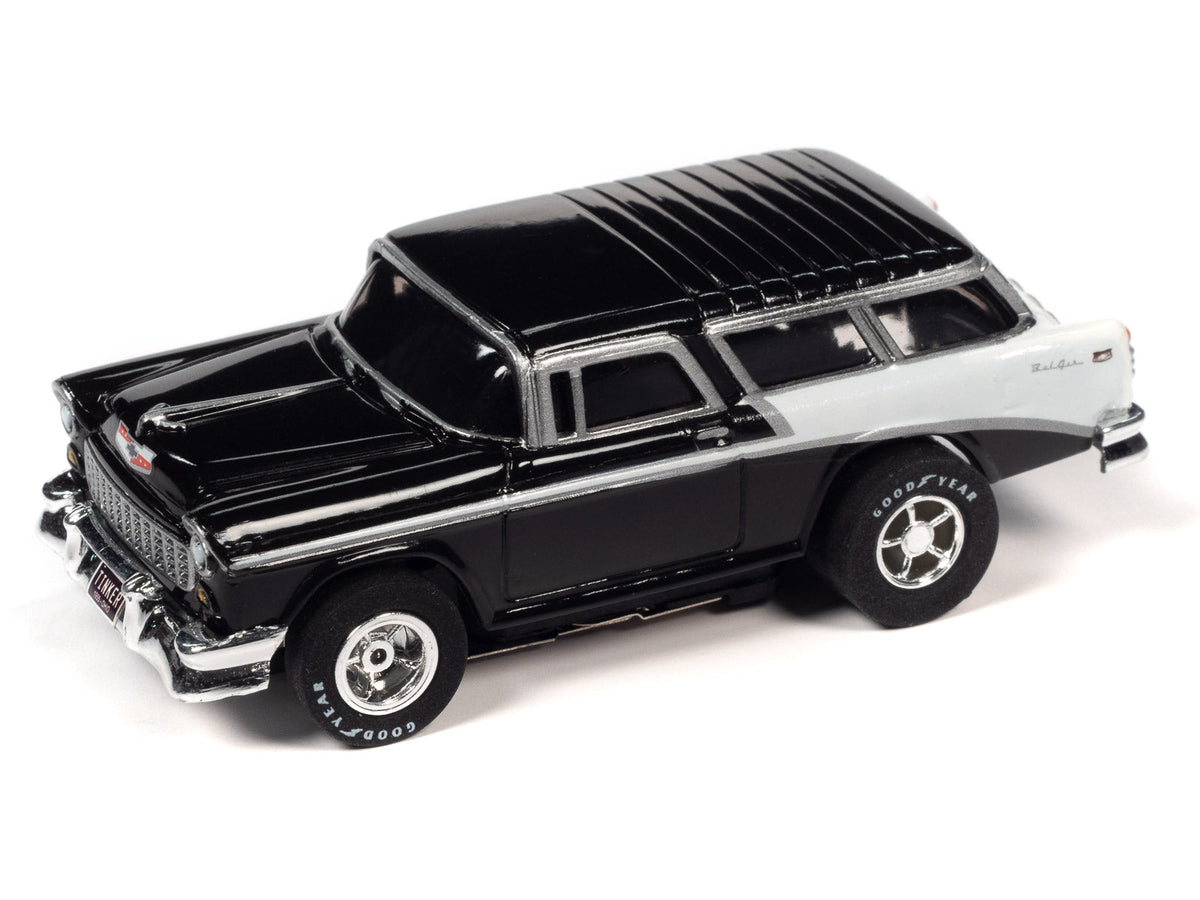 Black and white 1955 Chevy Bel Air Nomad scale model car for Auto World CP7981