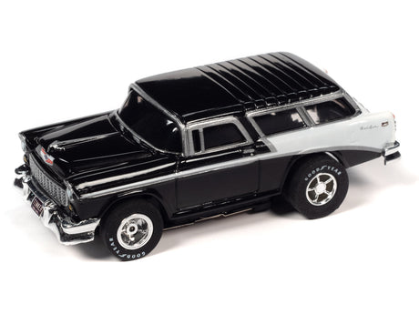 Black and white 1955 Chevy Bel Air Nomad scale model car for Auto World CP7981