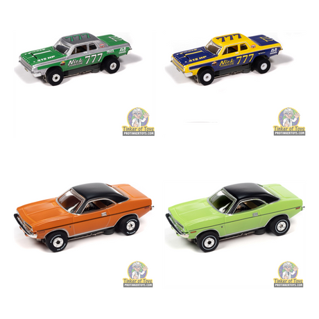 Bryan’s Pick Thunderjet 1970 Barracuda HO Slot Car 4-Car Bundle — Auto World bundle collage