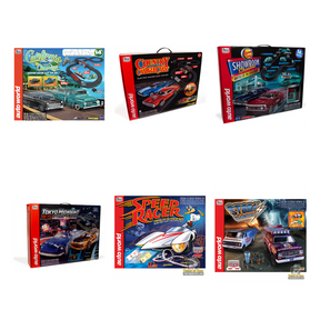 The Super Six Set Deal: HO Slot Race Set 6-Set Bundle — Auto World bundle collage