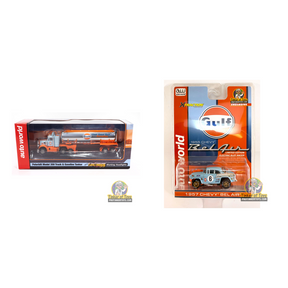 Exclusive Gulf Bel Air & Peterbilt Semi HO 2-Vehicle Bundle — Auto World bundle collage