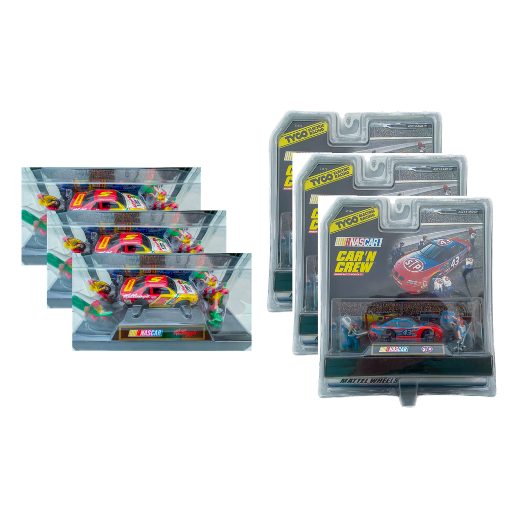 Nascar Six Pack: Tyco Car'n Crew HO Slot Car 6-Car Bundle — Tyco bundle collage