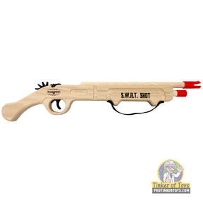 Wooden toy gun with black band, simulating a S.W.A.T. shot for Magnum Rubber Band Guns GL2SWSHT