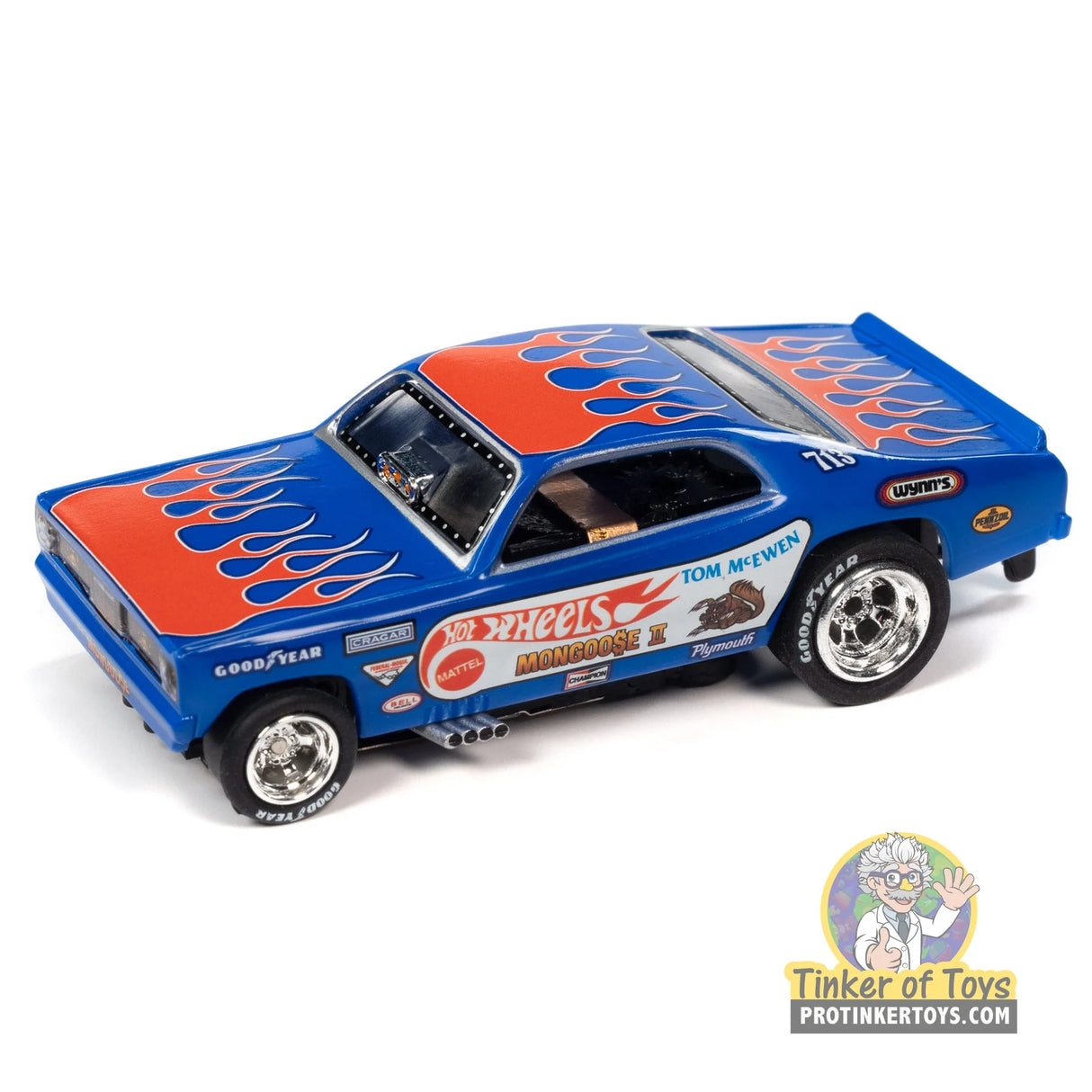 4Gear 1972 Plymouth Duster Funny Car Tom “The Mongoose” McEwen (Blue with Flames) 2 | SC376 | Auto World — product view