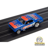 4Gear 1972 Plymouth Duster Funny Car Tom “The Mongoose” McEwen (Blue with Flames) 2 | SC376 | Auto World — on-track view