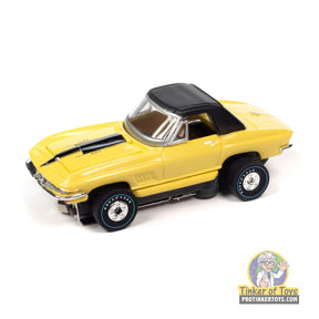 Yellow 1967 Chevrolet Corvette toy car with black top for Auto World SC390
