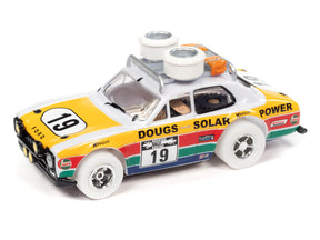 Yellow and white toy race car with "DOUGS" and "SOLAR" markings for Auto World SC393