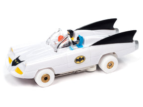 White and black Batman Thunderjet toy car with figures for Auto World SC395